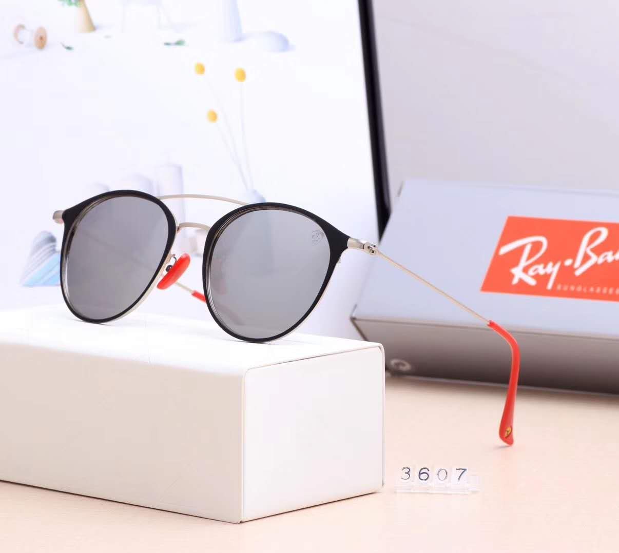 Ray Ban RB3607 Sunglasses Gray/Silver with Red