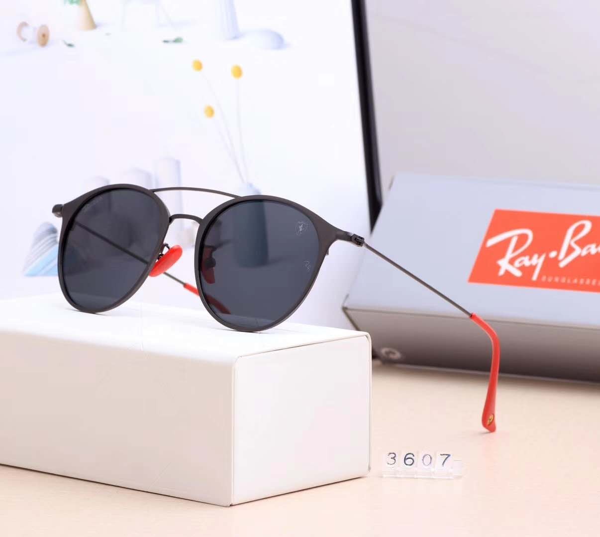 Ray Ban RB3607 Sunglasses Black/Black with Red