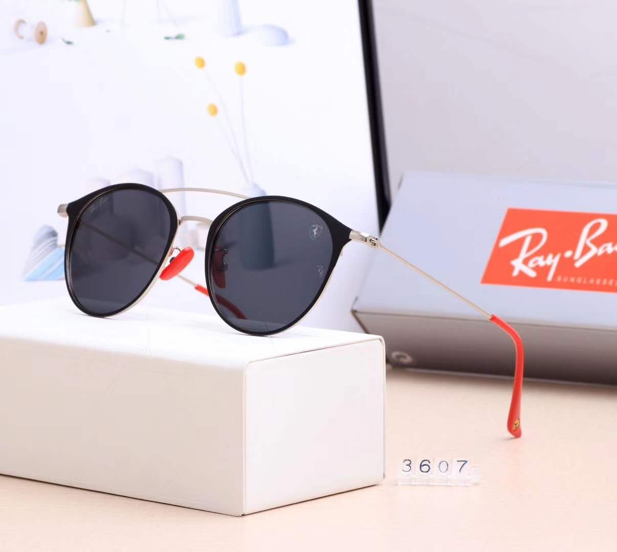 Ray Ban RB3607 Sunglasses Black/Black with Silver with Red