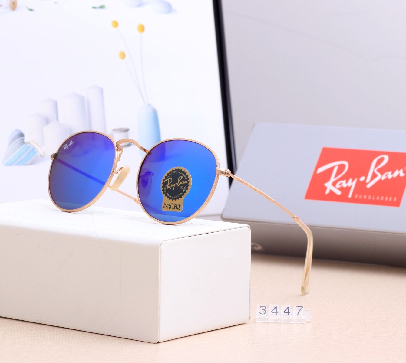 Ray Ban RB3447 Sunglasses Dark Blue/Gold