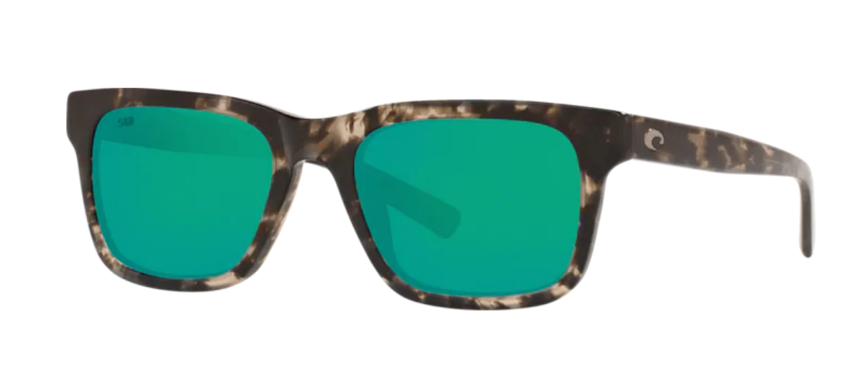 Costa Tybee Mens Sunglasses Shiny Black Kelp/Green Mirror