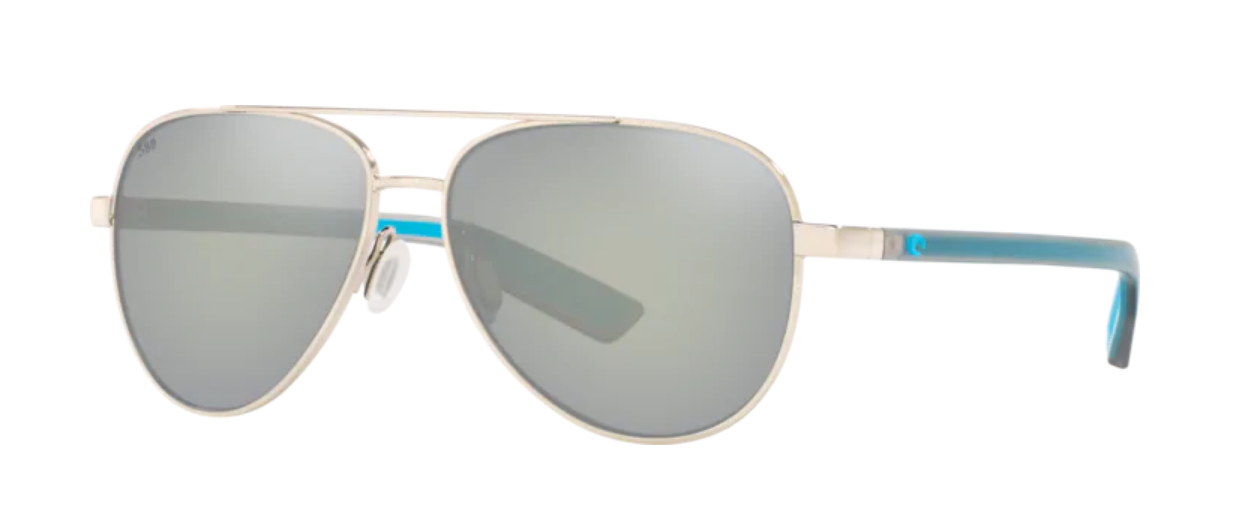 Costa Peli Mens Sunglasses Shiny Silver/Gray Silver Mirror
