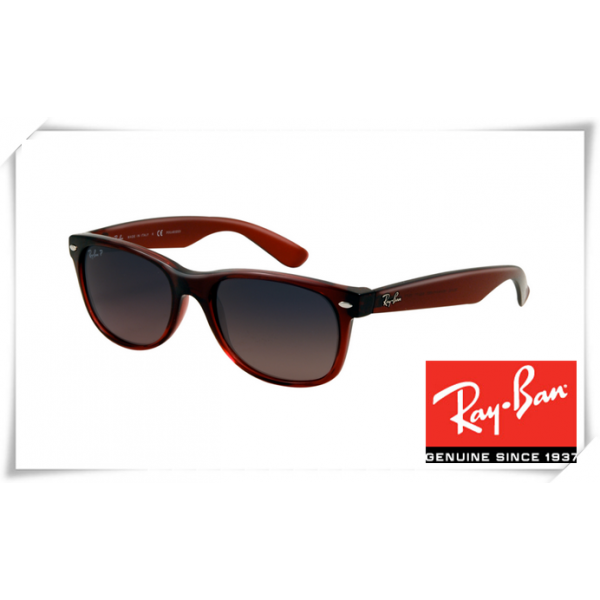 Ray Ban RB2132 New Wayfarer Sunglasses Wine Red Frame Blue Gradient Pink Lens
