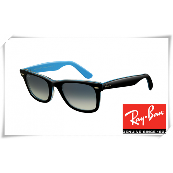 Ray Ban RB2140 Original Wayfarer Sunglasses Top Black Blue Frame Light Blue Gradient Lens