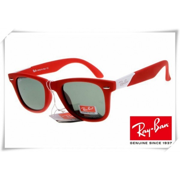 Ray Ban RB2157K Ultra Wayfarer Sunglasses Red Frame Classic Green Lens