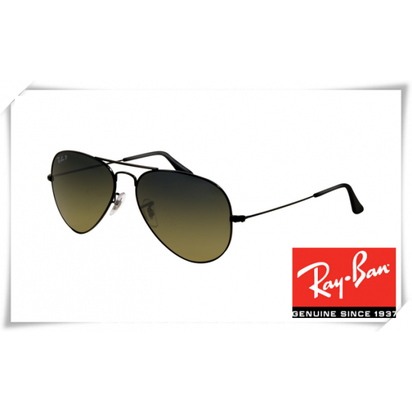 Ray Ban RB3025 Aviator Sunglasses Shiny Black Frame Deep Green Gradient Lens