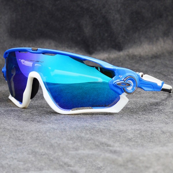 Oakley Sunglasses Jawbreaker white/blue Frame ice Iridium Lens gray logo