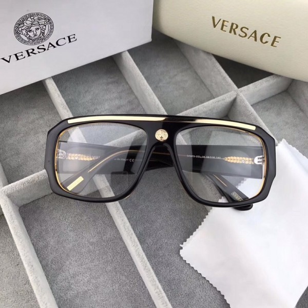 Versace V1573 Square Frame Eyewear White Lenses Black Frame