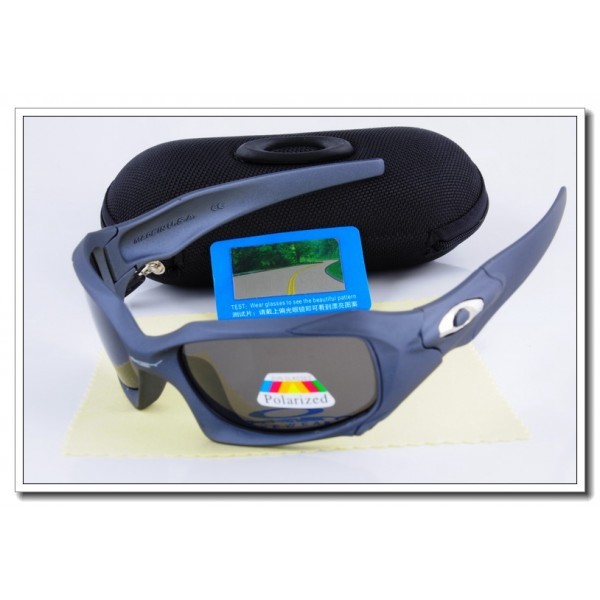 Cheap Oakley Pit Boss Polarized Sunglasses Blue Frame Slate grey Iridium Lens Sale