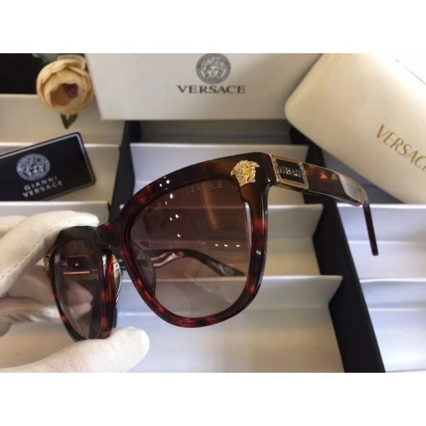 Women's Versace Square Sunglasses Brown Red Havana Frame