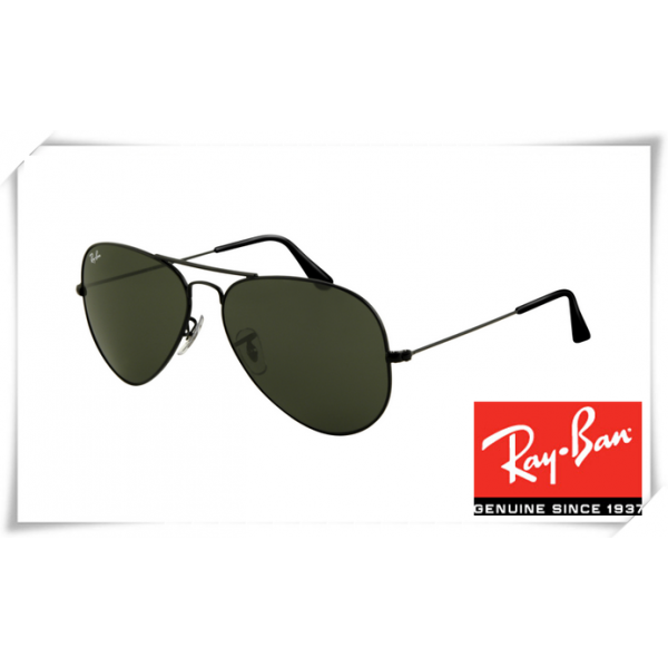 Ray Ban RB3025 Aviator Sunglasses Black Frame Deep Green Lens