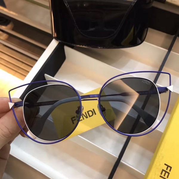 Fendi FF0176 Sunglasses Cat-Eye Mirrored Black Lenses Blue Frame