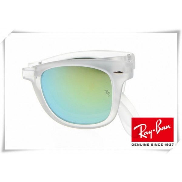 Ray Ban RB4105 Folding Wayfarer Sunglasses Transparent Frame Fire Blue Lens
