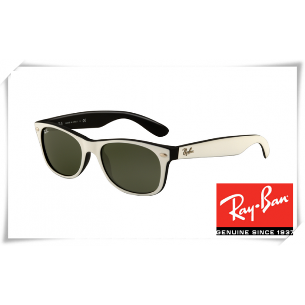 Ray Ban RB 2132 New Wayfarer Sunglasses Top Beige on Black Frame Deep Green Lens