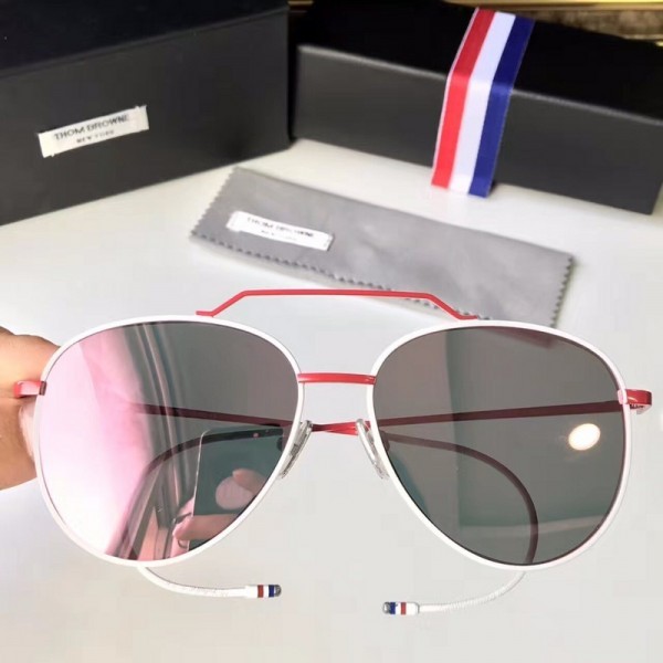 Thom Browne TB1001 Fashion Sunglasses Gray Lenses White Frame