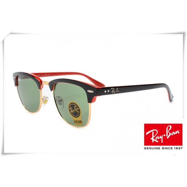 Ray Ban RB3016 Classic Clubmaster Sunglasses Black Red Frame Green G-15 Lens