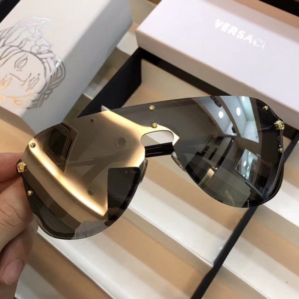 Versace OVE180 Rimless Sunglasses Shiny Black Lenses