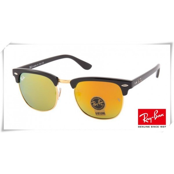 Ray Ban RB3016 Classic Clubmaster Sunglasses Black Frame Yellow Lens