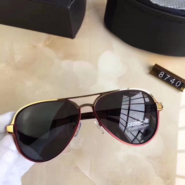 Porsche Design Gold P8740 Aviators Sunglasses Black Red