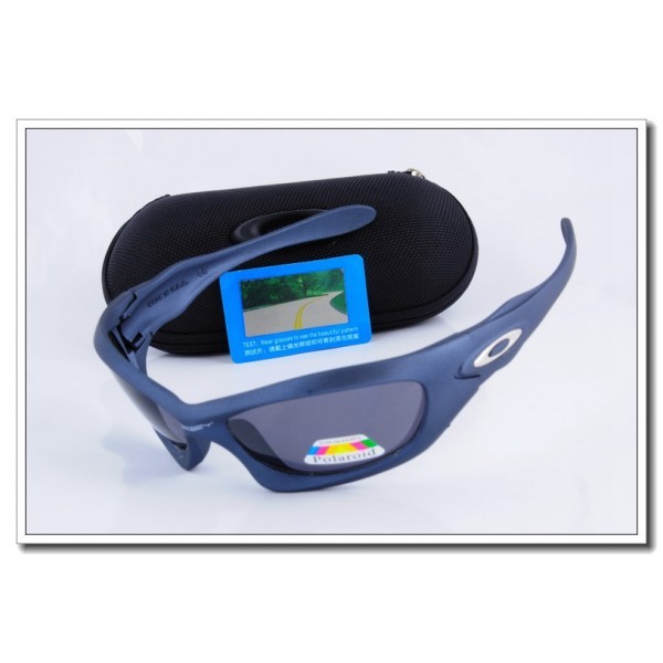 Cheap Oakley Straight Jacket Polarized Sunglasses Blue Frame Slate grey Iridium Lens Sale