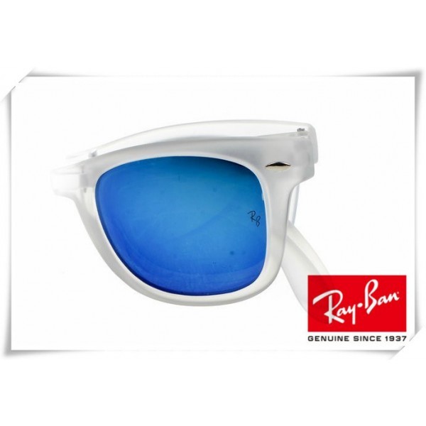 Ray Ban RB4105 Folding Wayfarer Sunglasses Transparent Frame Blue Lens