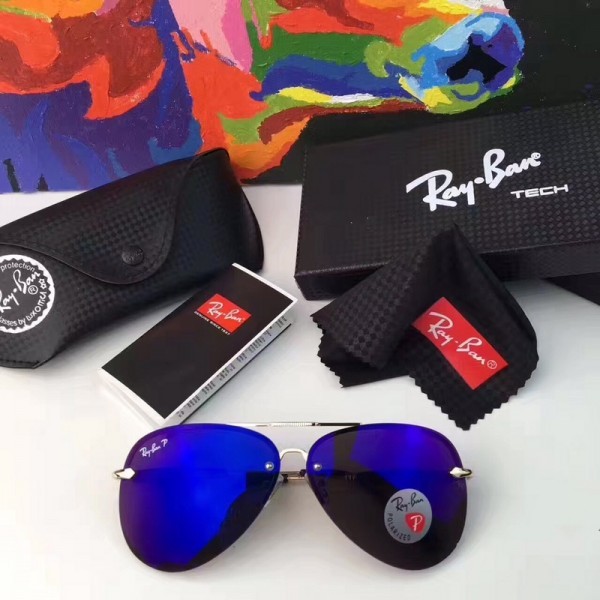 Ray Ban RB3515 Men's Women's Rimless Polarized Sunglasses Deep Blue