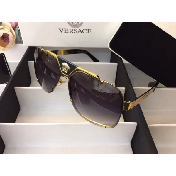 Versace Fashion Sunglasses With Medusa Logo Black Lenses Gold Frame