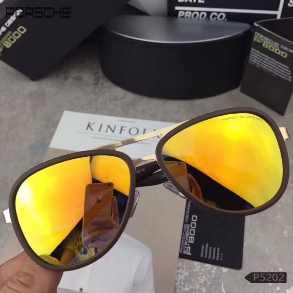 Porsche Design Black P5202 Sunglasses Polarized Gold Yellow