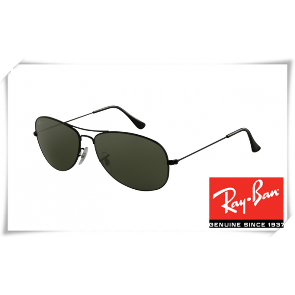 Ray Ban RB3362 Cockpit Sunglasses Shiny Black Frame Crystal Green Lens