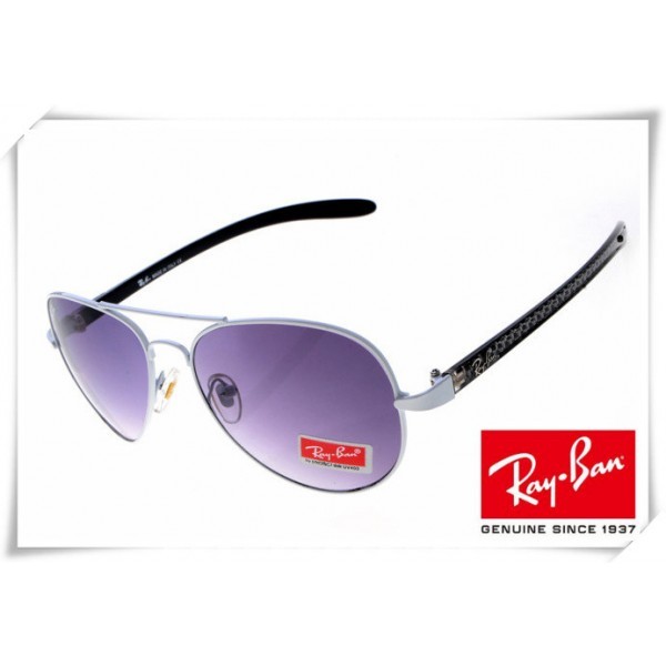 Ray Ban RB8307 Aviator Tech Sunglasses Carbon Fibre White Black Frame Purple Gradient Lens