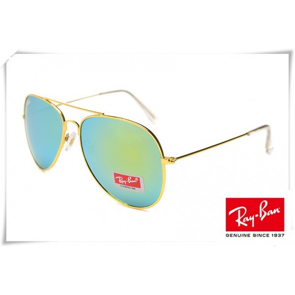Ray Bans AViator RB3025 Sunglasses Golden Frame Green Flash Lens