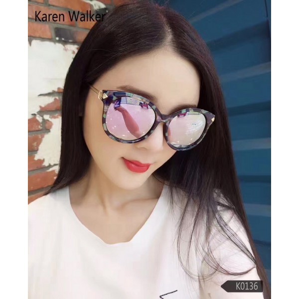 Karen Walker Round Sunglasses 0136 With Light Blue Black Havana Shiny Black
