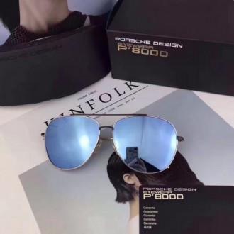 Porsche Design Black P'8000 Aviators Sunglasses Polarized Blue
