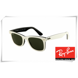 Ray Ban RB2140 Original Wayfarer Sunglasses Top Beige Black Frame Deep Green Lens