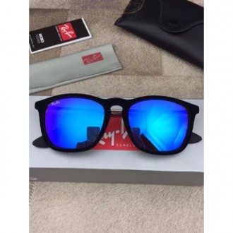Ray Ban Colorful RB4187F Blue Lenses Black Frame Men Sunglasses