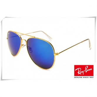 Ray Bans AViator RB3025 Sunglasses Golden Frame Blue Flash Lens