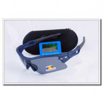 Cheap Oakley Radar Polarized Sunglasses Blue Frame Slate grey Iridium Lens Sale