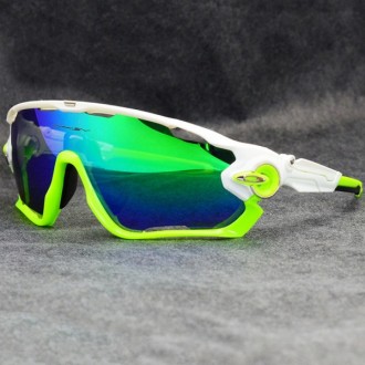 Oakley Sunglasses Jawbreaker green/white Frame ice Iridium Lens silver logo