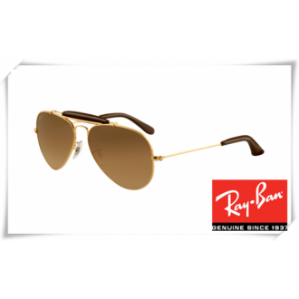 Ray Ban RB3422Q Aviator Sunglasses Gold Frame Brown Gradient Lens