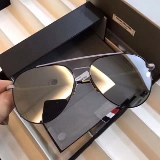 Thom Browne TB-104 Sunglasses Double Plating Dark Silver Lenses Black Frame