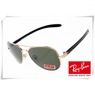 Ray Ban RB8307 Aviator Tech Sunglasses Carbon Fibre Gold Black Frame Classic Green Lens