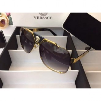 Versace Fashion Sunglasses With Medusa Logo Black Lenses Gold Frame