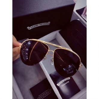 Chrome Hearts Fashion Aviator Glasses Brown Lenses Gold Frame
