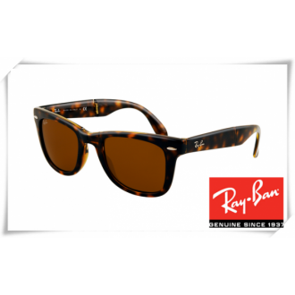 Ray Ban RB4105 Folding Wayfarer Sunglasses Tortoise Frame Brown Lens