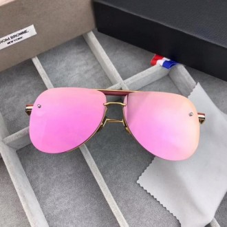 Thom Browne TB107 Fashion Rimless Sunglasses Pink Lenses