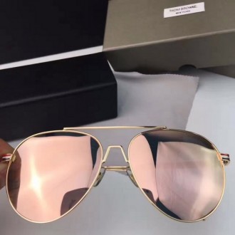 Thom Browne TB6489 Polarized Aviators Sunglasses Pink Lenses Gold Frame