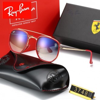 Ray Ban RB3748 Sunglasses Light Blue/Gold with Red