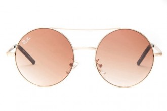 Ray Ban RB3813 Round Sunglasses Metal Gold/Light Ruby Gradient