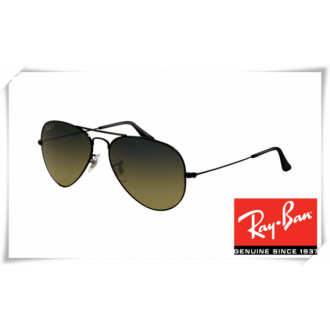 Ray Ban RB3025 Aviator Sunglasses Shiny Black Frame Deep Green Gradient Lens
