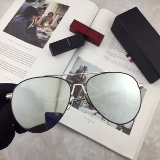 Men's Women's Thom Browne TB126 Aviator Sunglasses Gray Silver Lenses